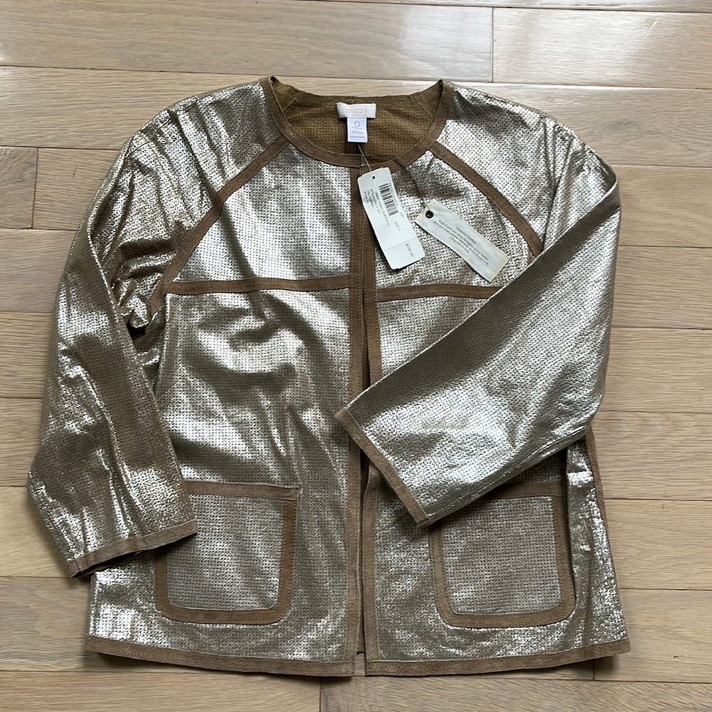 Chico’s Shimmering Metallic Leather Jacket